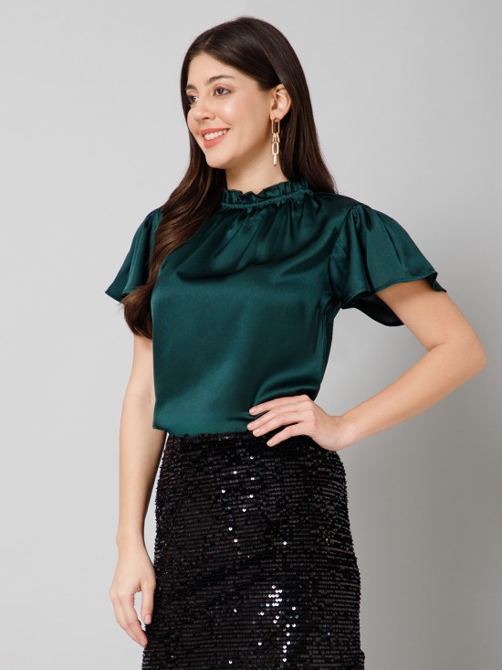 Frilled Neck Satin Top