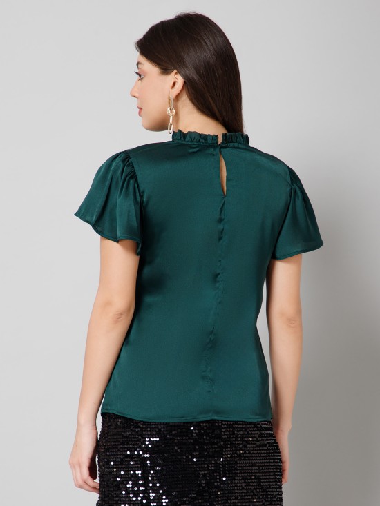 Frilled Neck Satin Top