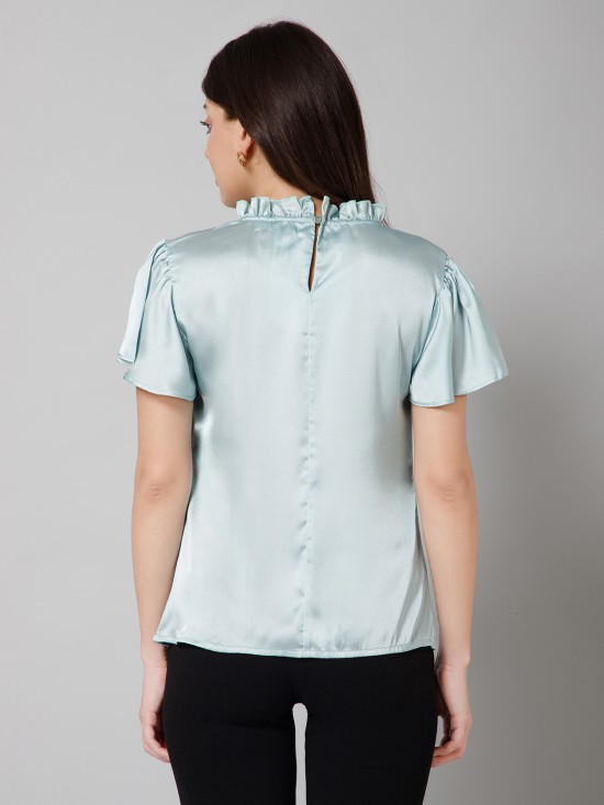 Frilled Neck Satin Top