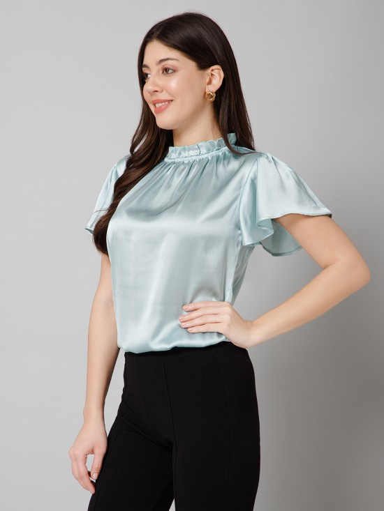 Frilled Neck Satin Top