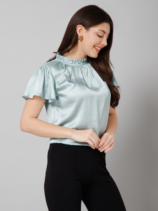 Frilled Neck Satin Top