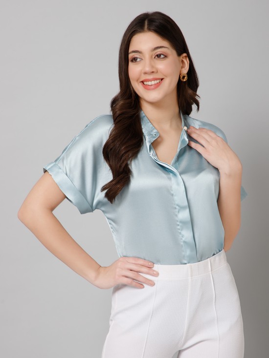 Short Sleeves Satin Shirt