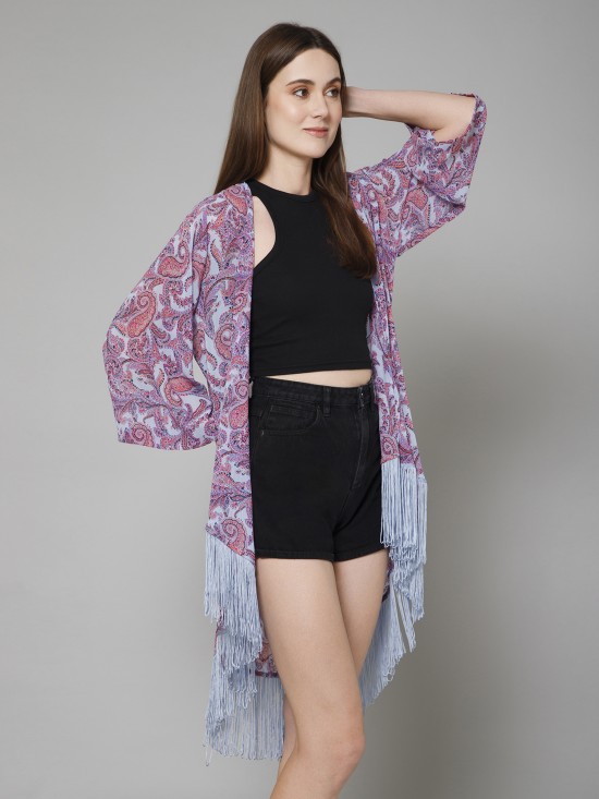 High-Low Casual Printed Kimono