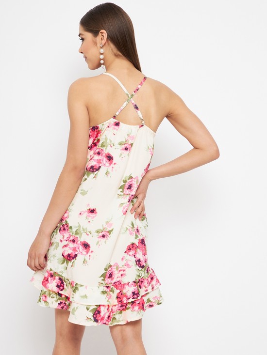 Printed cross back trapeze dress