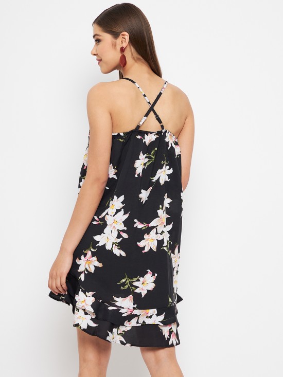 Printed cross back trapeze dress