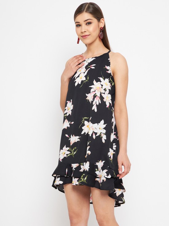 Printed cross back trapeze dress