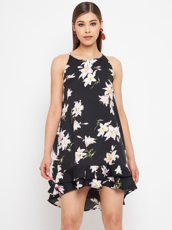 Printed cross back trapeze dress