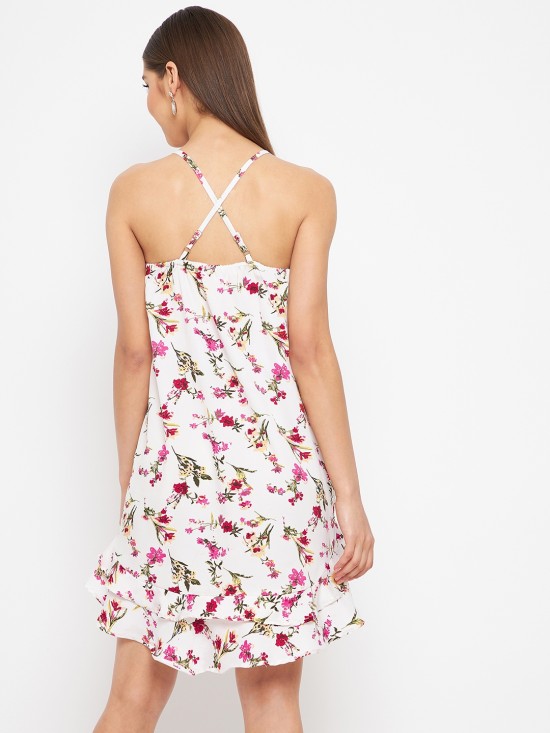 Printed cross back trapeze dress