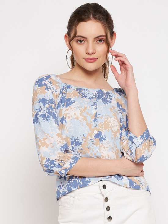 Abstract printed blouson Top