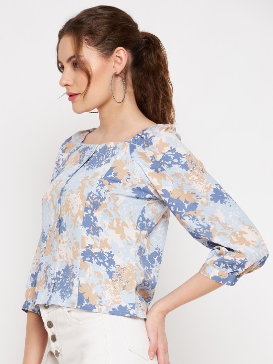 Abstract printed blouson Top