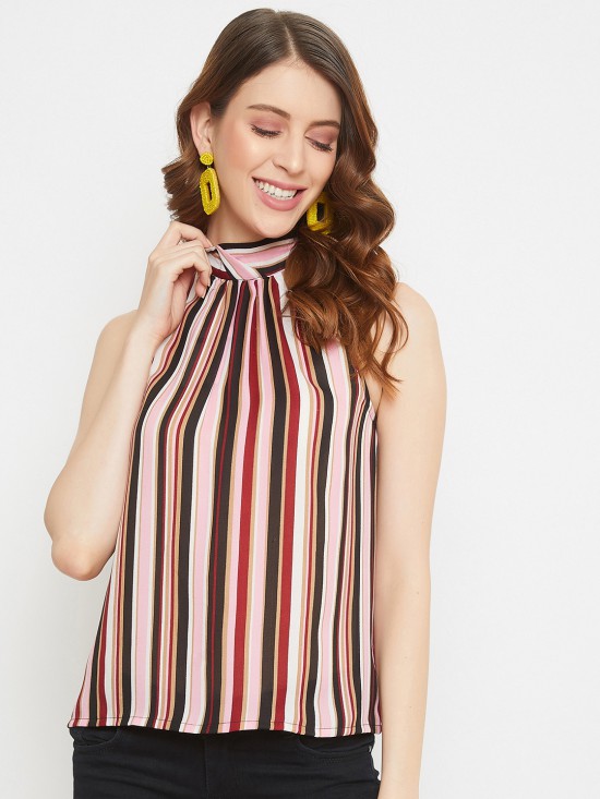 Stripes printed back knot tie top