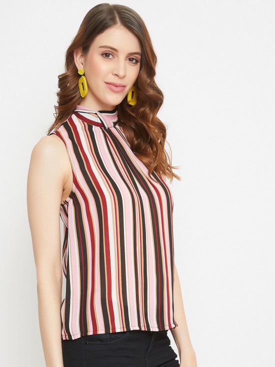 Stripes printed back knot tie top