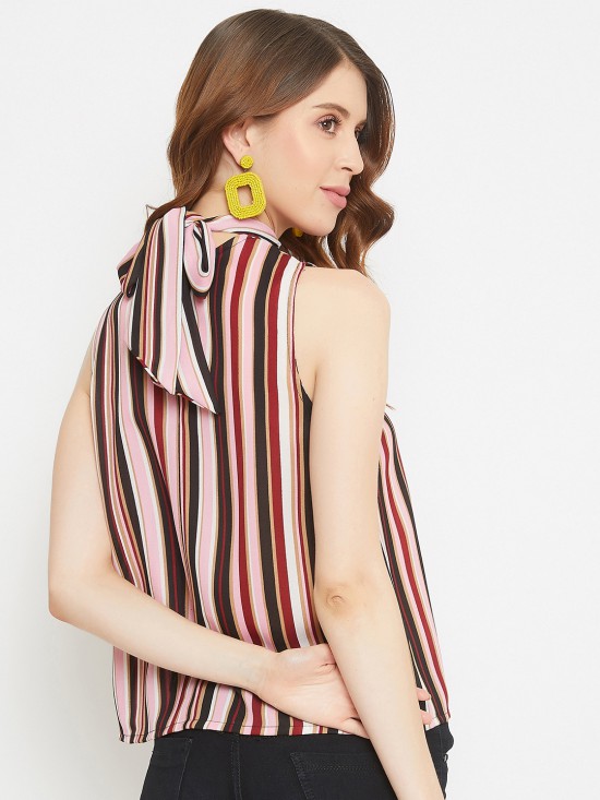Stripes printed back knot tie top