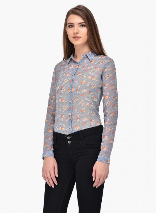 PURYS floral blue shirt