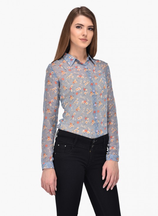 PURYS floral blue shirt