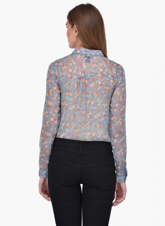 PURYS floral blue shirt