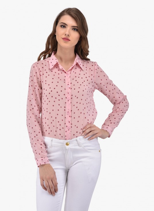 PURYS floral pink rose buttoned shirt