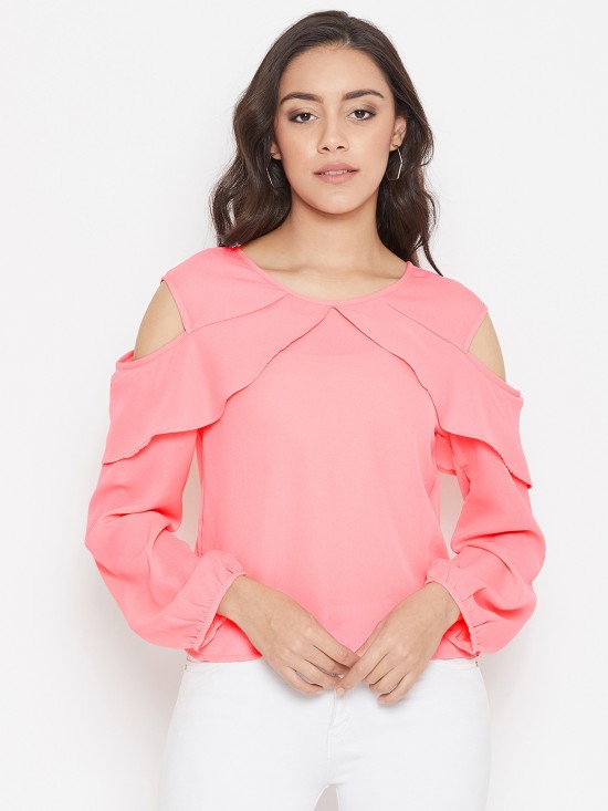 Solid Cold Shoulder Flap Top