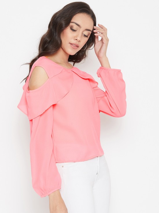 Solid Cold Shoulder Flap Top