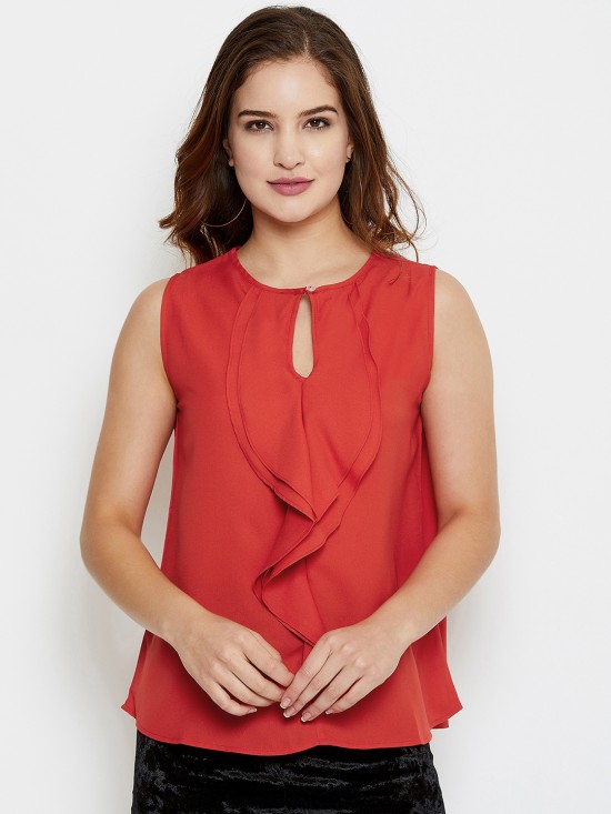Sleeveless Frilled Yoke Top
