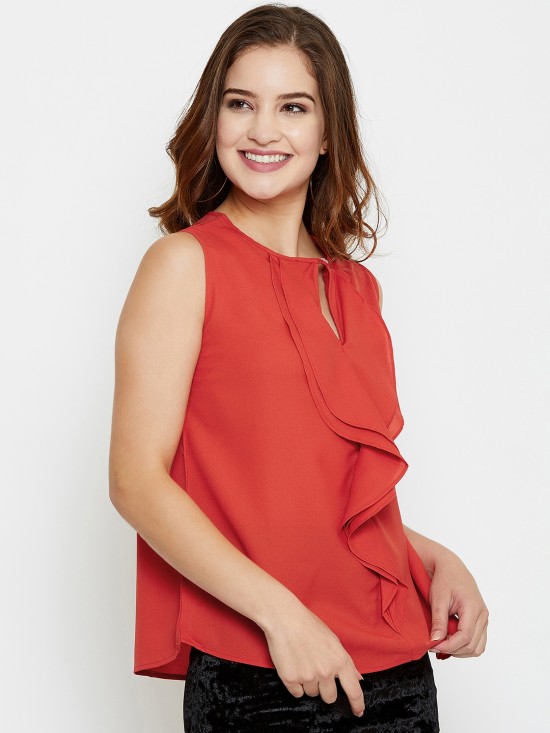 Sleeveless Frilled Yoke Top