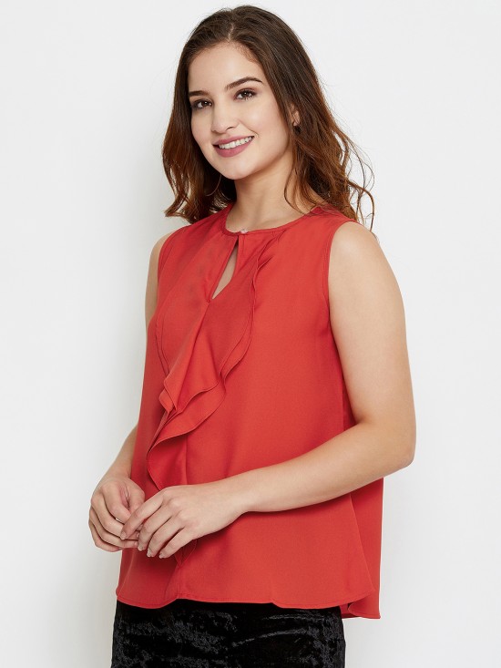 Sleeveless Frilled Yoke Top