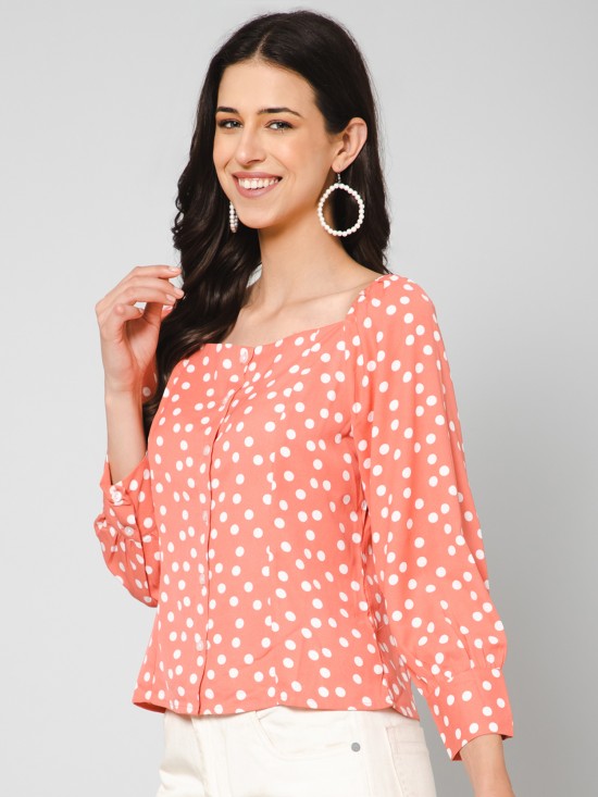 Polka printed blouson top