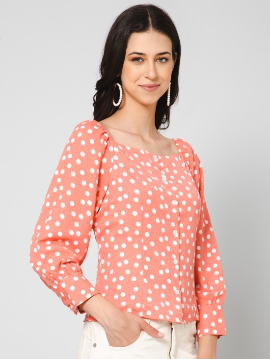 Polka printed blouson top