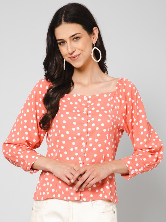 Polka printed blouson top