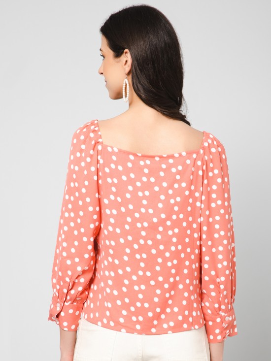 Polka printed blouson top