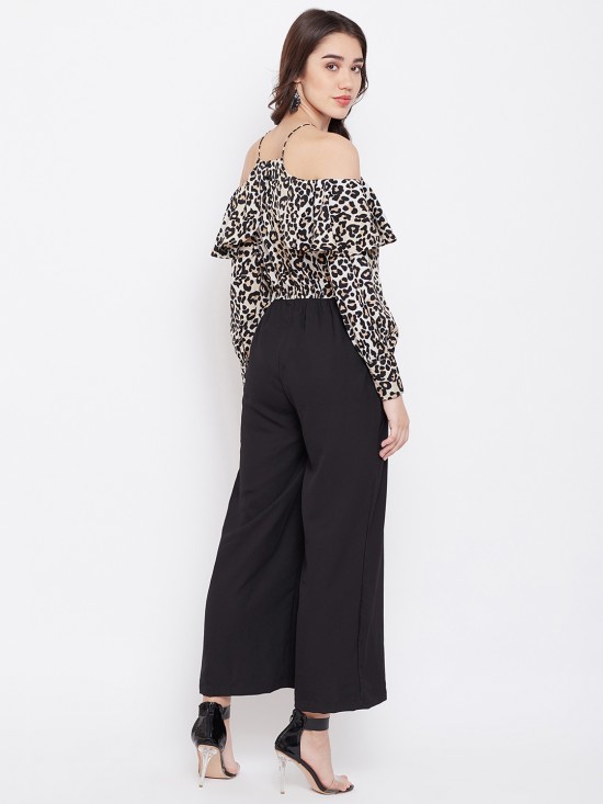 Animal Print Cold Shoulder Jumpsuit