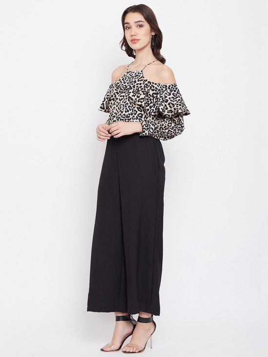 Animal Print Cold Shoulder Jumpsuit