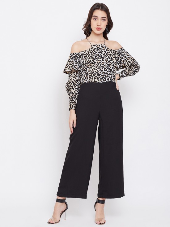 Animal Print Cold Shoulder Jumpsuit