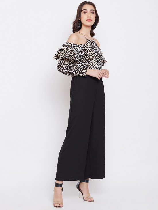 Animal Print Cold Shoulder Jumpsuit