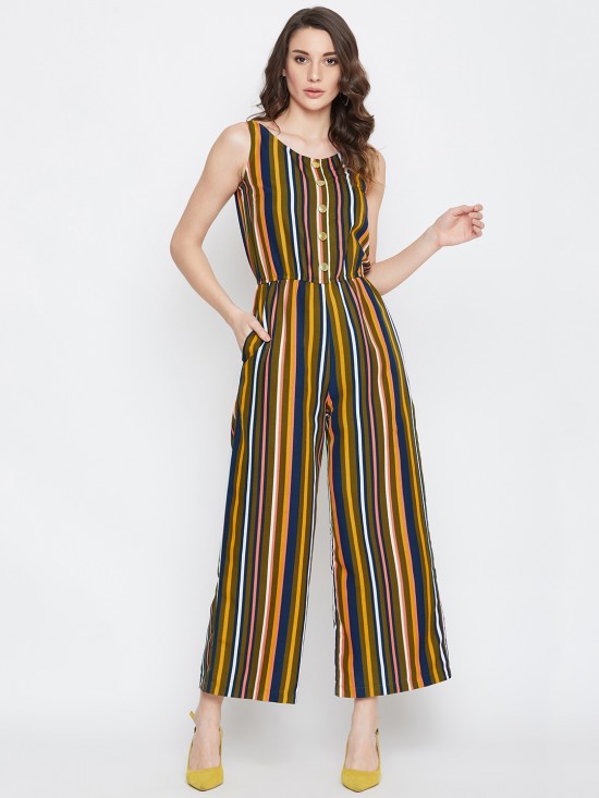 Multi Stripes Mock Placket Jumpsuit