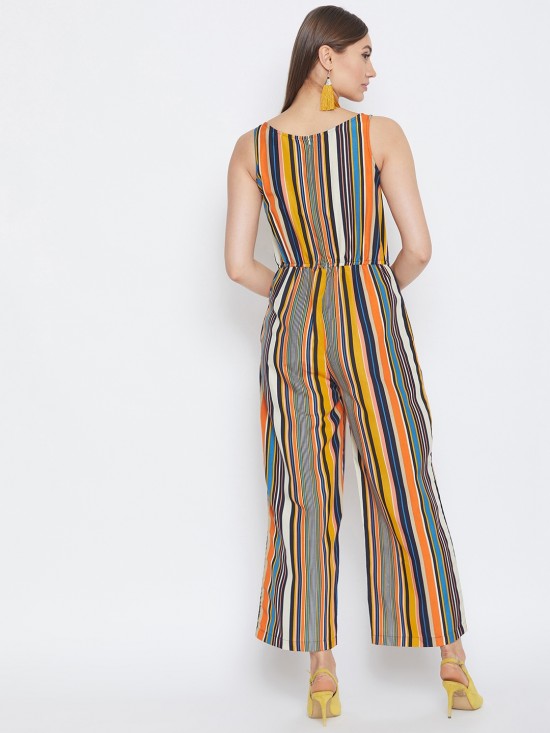 Multi Stripes Mock Placket Jumpsuit