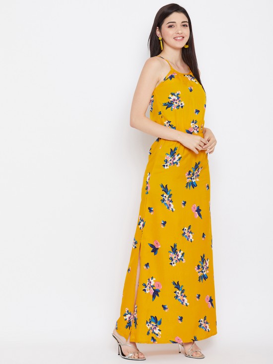 Floral printed noodle strap maxi