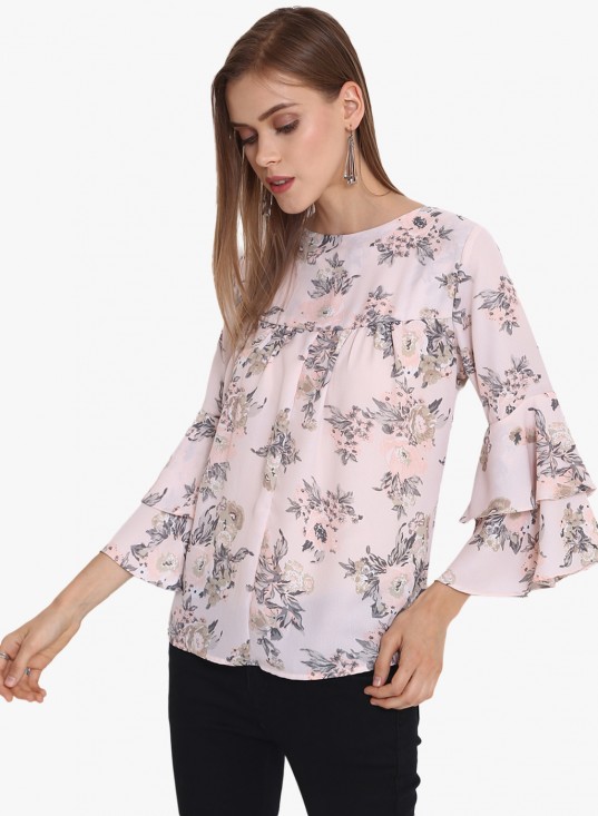 Floral Printed Double Bell Sleeves Top