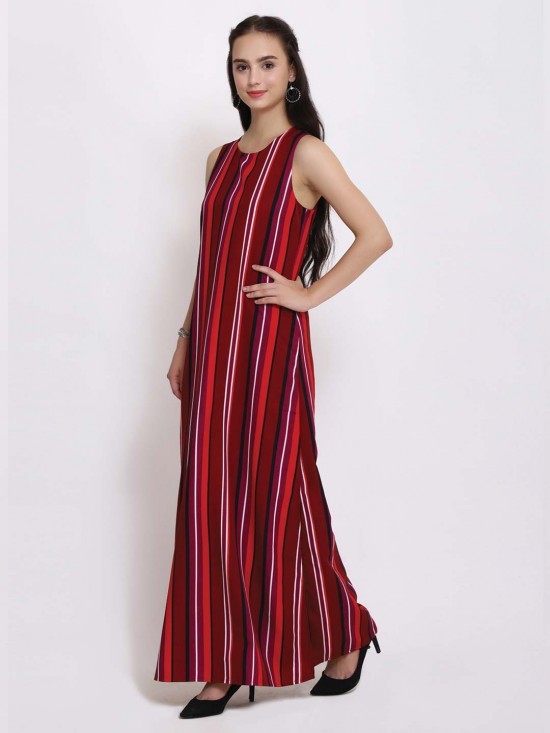 Stripes Printed Sleeveless Maxi