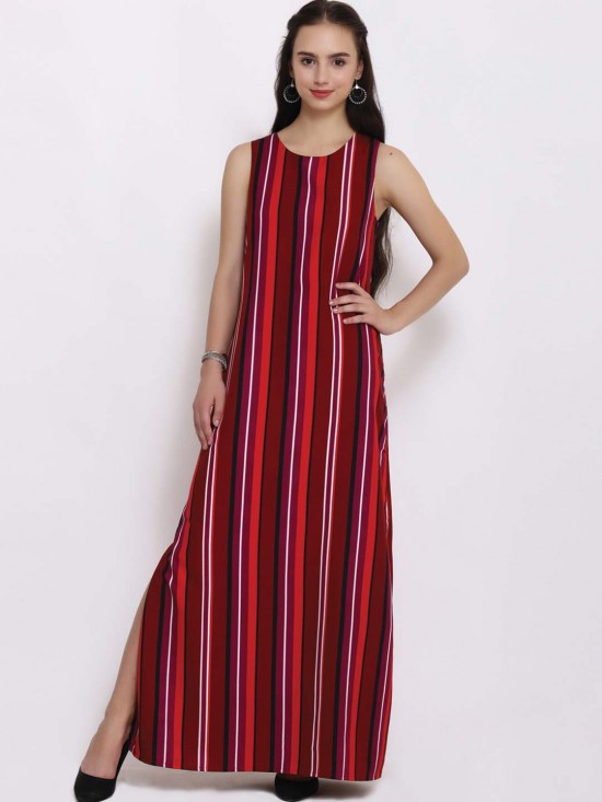 Stripes Printed Sleeveless Maxi