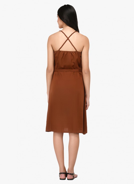 Braided strap pleat yoke dress