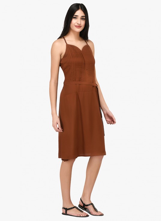 Braided strap pleat yoke dress