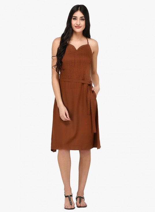 Braided strap pleat yoke dress