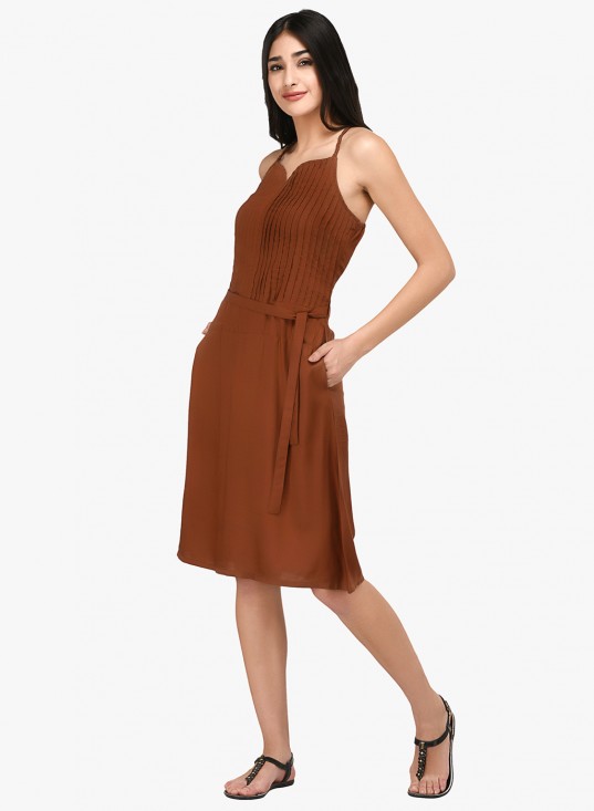 Braided strap pleat yoke dress