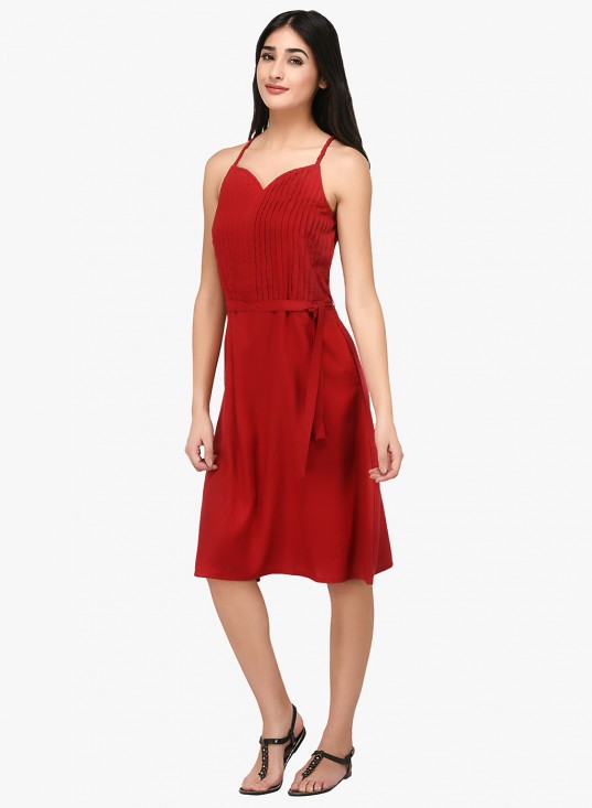 Braided strap pleat yoke dress