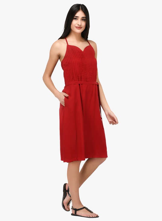 Braided strap pleat yoke dress