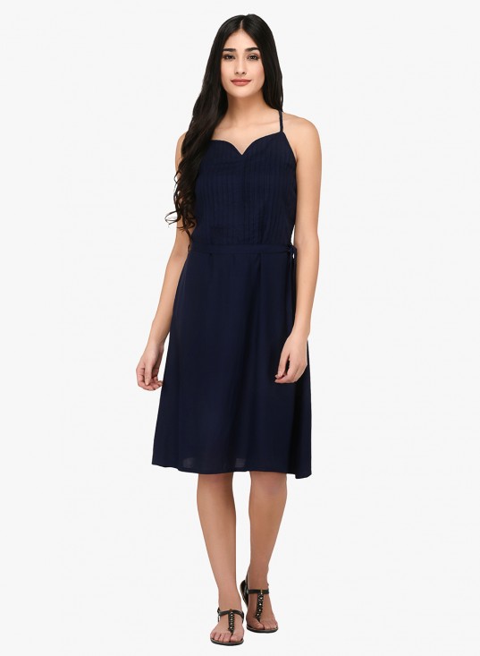 Braided strap pleat yoke dress