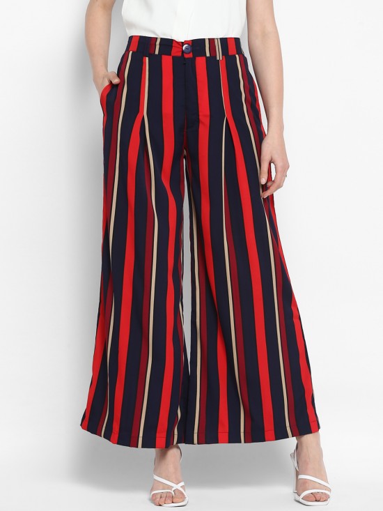 Stripes printed flared trousers