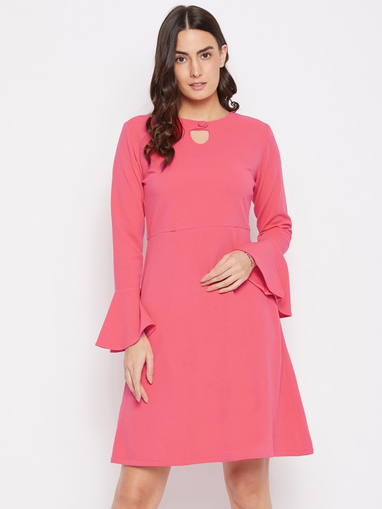 Bell Sleeves Skater Dress With Cutout Yoke