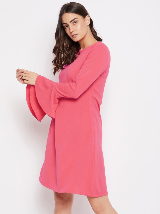 Bell Sleeves Skater Dress With Cutout Yoke